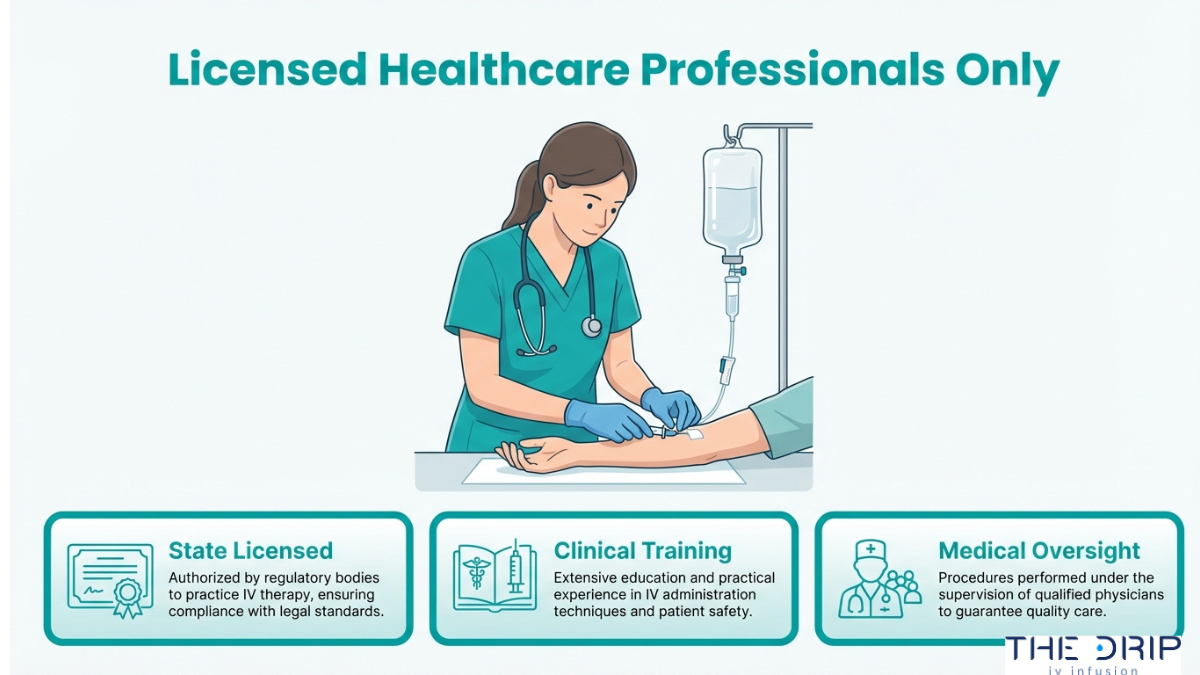IV therapy administered by licensed healthcare professionals with clinical training state licensing and medical supervision
