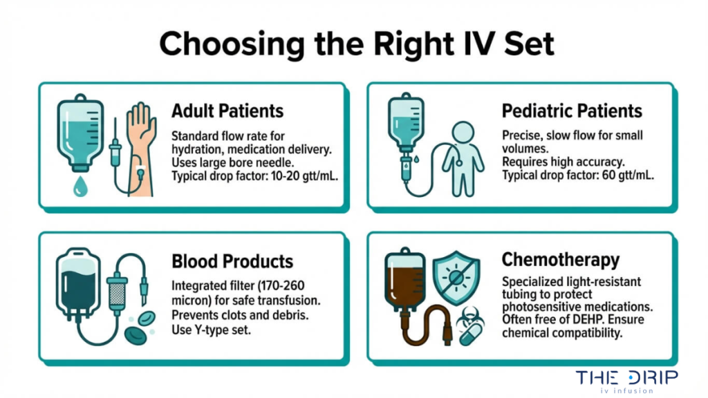 Guide to choosing the right IV set for adult pediatric blood transfusion and chemotherapy applications with proper flow rates