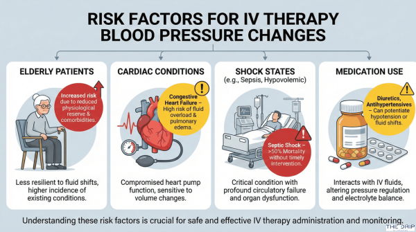 Icons showing patient types most at risk of blood pressure changes during IV therapy.