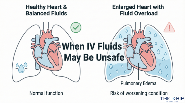 Comparison of healthy heart and heart affected by fluid overload.