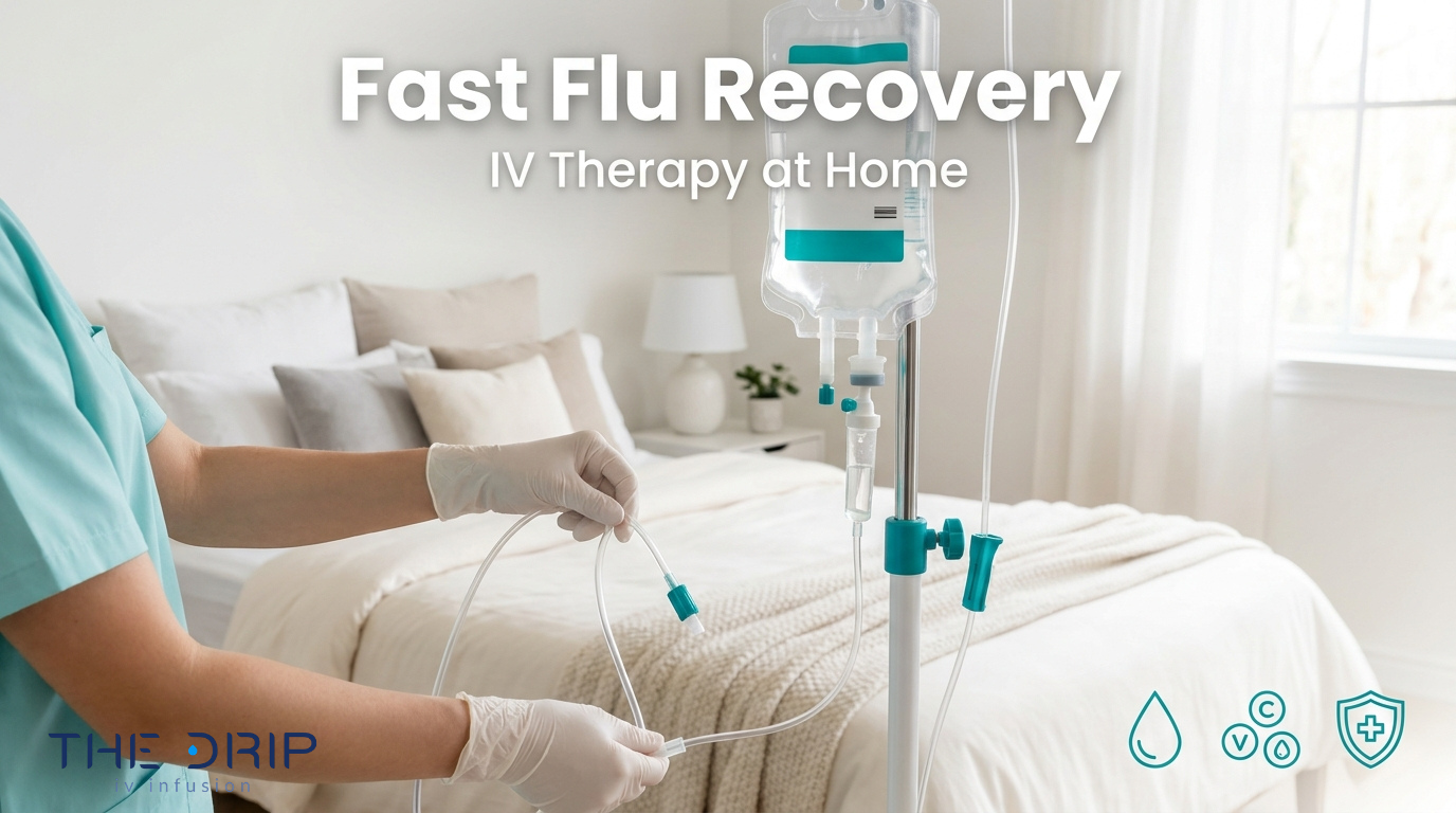 Fast flu recovery IV therapy at home with mobile IV drip treatment and immune support nutrients