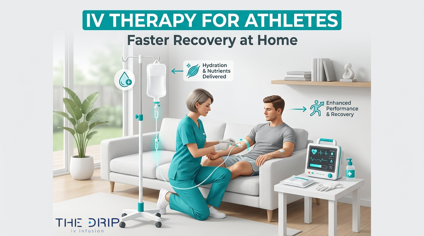 At-home IV therapy for athletes supporting hydration, nutrient delivery, performance, and faster muscle recovery