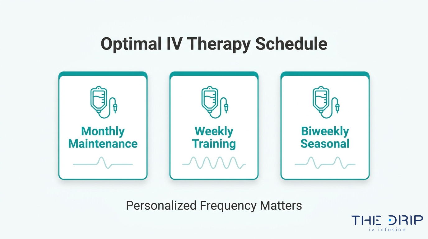 Optimal IV therapy schedule with monthly maintenance, weekly training support, and biweekly seasonal wellness plans