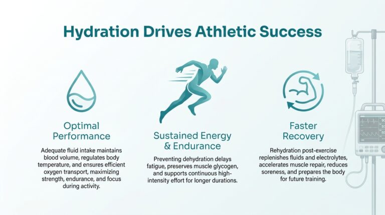An infographic detailing how hydration improves athletic performance, endurance, and recovery
