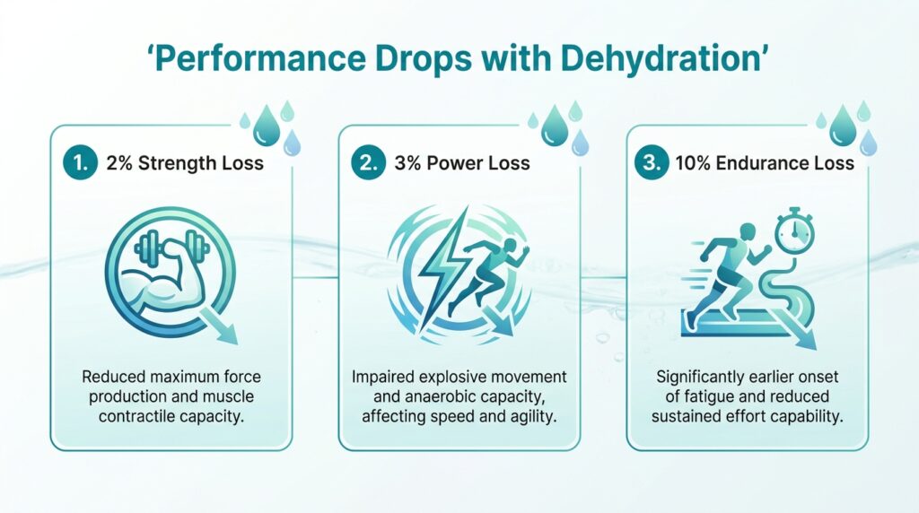 Infographic showing how dehydration reduces athletic performance