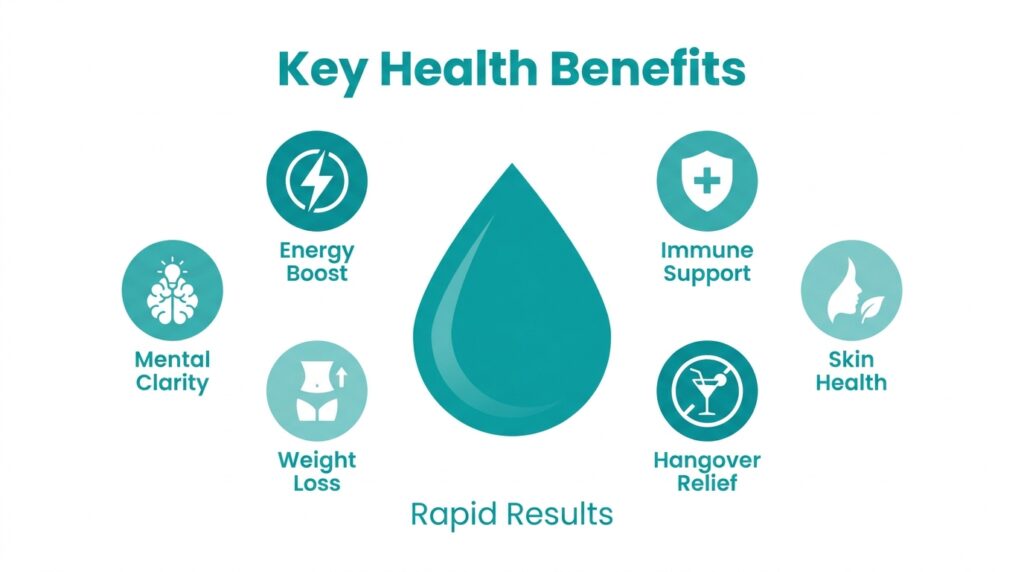 Key health benefits infographic for Hydration therapy