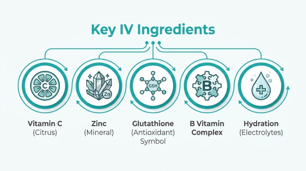 An infographic containing five main Key IV Ingredients