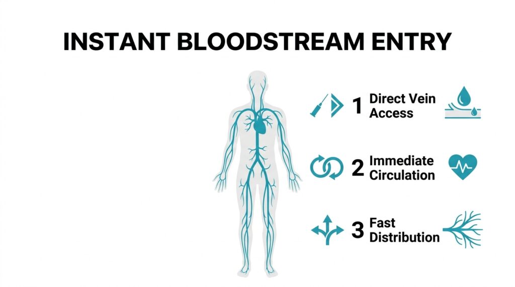 Infographic showing IV fluids instant bloodstream entry