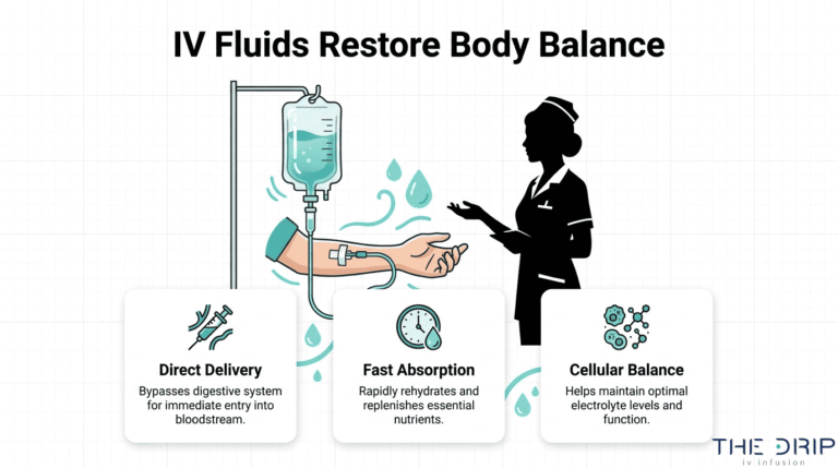IV fluids restoring body balance through direct delivery, fast absorption, and cellular electrolyte support