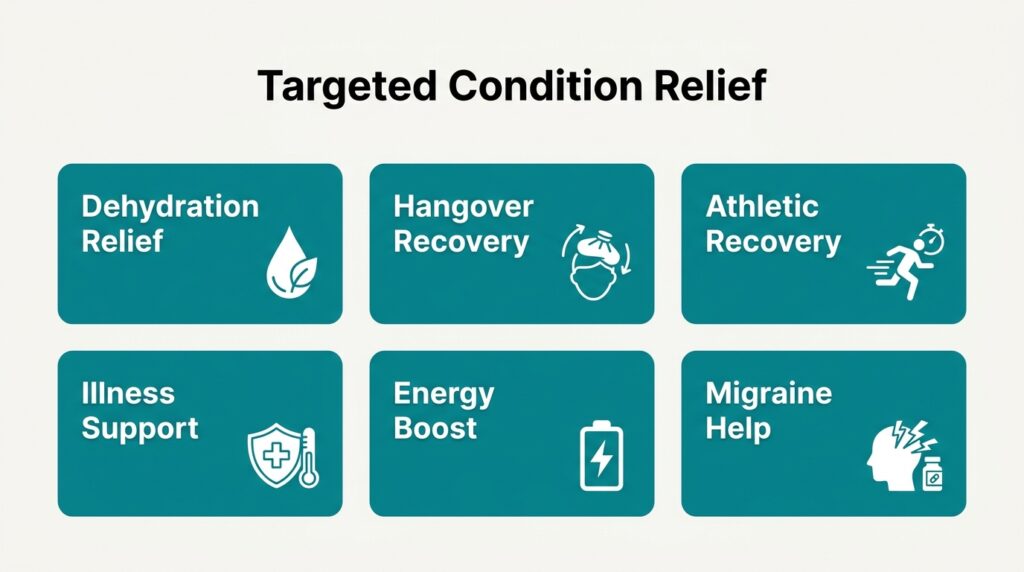infographic showing how IV fluids make you feel based on specific condition