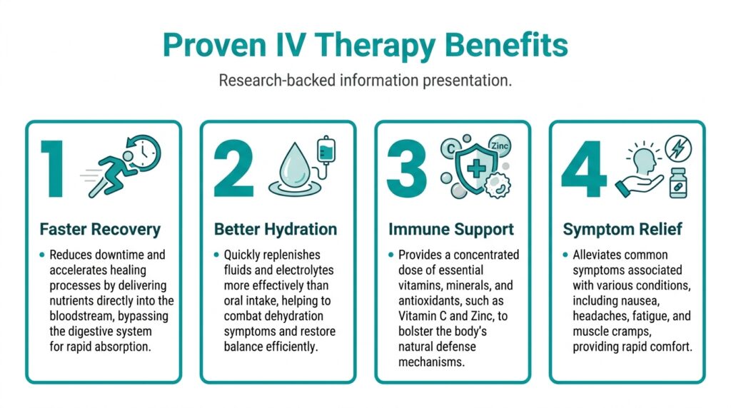 An infographic outlining four research-backed benefits of IV therapy
