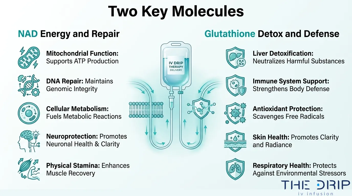 what's the difference between nad and glutathione NAD+ vs Glutathione: Benefits, Uses & Which Is Better Hair Alopecia Buy Kidney and Liver SIZE:2 Ounce System
